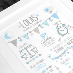 Personalised Baby Gift, Birth Stats Print, New Boy Details Nursery Wall Art, Newborn Keepsake, Poster - thumbnail 2