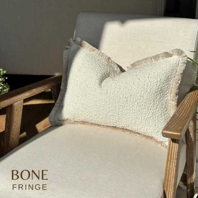 Textured Cream Boucl?? Fringed Cushion Cover - Custom Throw Pillow - image 1