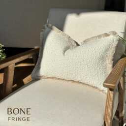 Textured Cream Boucl?? Fringed Cushion Cover - Custom Throw Pillow - thumbnail 1