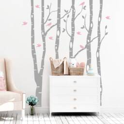 Birch Tree Branches Nursery Wall Art Decal, Woodland Baby Shower Gift, Aspen Forest Grove Vinyl Wallpaper, Kids Room Birds On Branch Decor - thumbnail 3