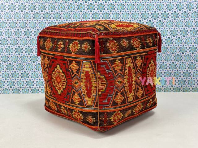 Yakiti - Square Moroccan Pouf, Pouf & Ottoman, Bohemian Ottoman Seat, Boho, Footstool Cover, Leather Tissue, New Design - image 1
