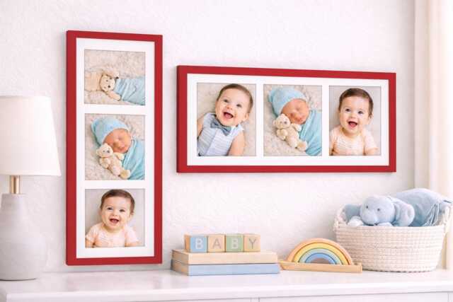 Red Triple Photo Frame - Collage Wall Decor, Family Gift - image 1