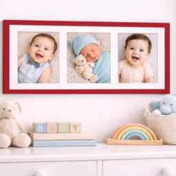 Red Triple Photo Frame - Collage Wall Decor, Family Gift - thumbnail 2