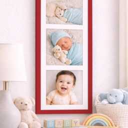 Red Triple Photo Frame - Collage Wall Decor, Family Gift - thumbnail 3