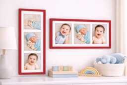 Red Triple Photo Frame - Collage Wall Decor, Family Gift - thumbnail 1