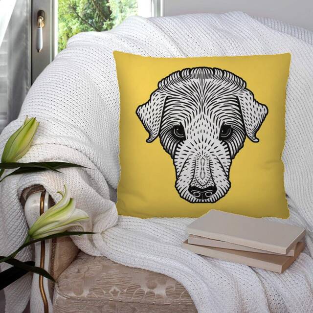 Yellow Face Pet Dog Puppy - Bright Colourful Super Soft Decorative Pillow Throw Cushion, Case Cover Or With Filling Luxury Velvet