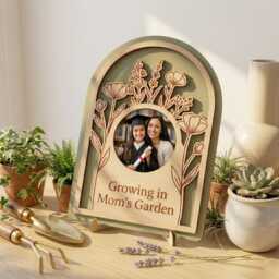 Custom Mom's Garden Wood Photo Frame, Personalized Floral Keepsake Plaque, Engraved Gift For Her, Mother's Day Decor - thumbnail 2