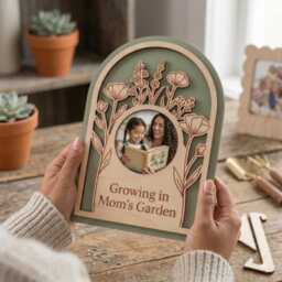 Custom Mom's Garden Wood Photo Frame, Personalized Floral Keepsake Plaque, Engraved Gift For Her, Mother's Day Decor - thumbnail 3