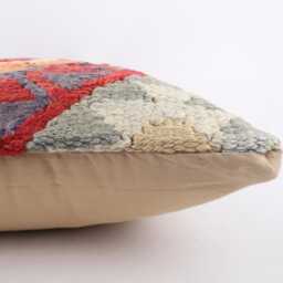 Vintage Turkish Kilim Pillow Cover, Wool Bohemian Cushion - 20''x20'' - thumbnail 4
