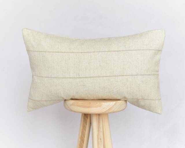 Beige Striped Lumbar Pillow Cover Farmhouse Cushion - 50x30cm - image 1