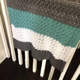 Crochet Baby Gift - Grey Blanket Striped Teal Afghan Neutral Surprise Parents To Be - thumbnail 4