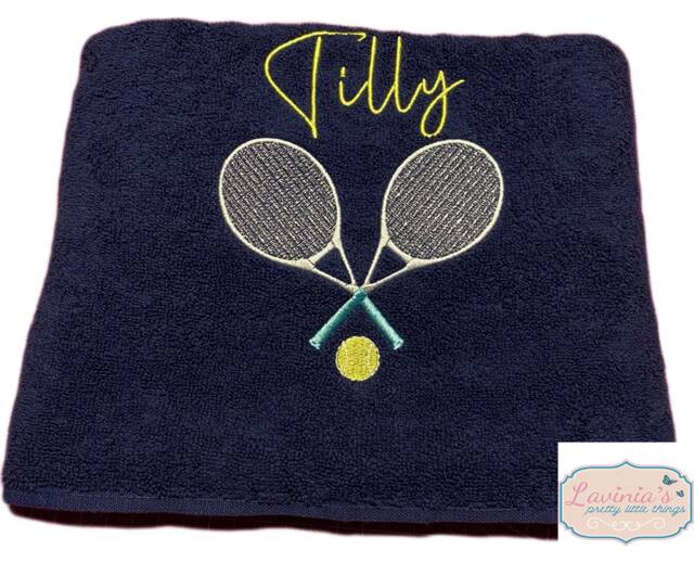 Personalised Tennis Towel, Embroidered Racket, Ball Custom Name Racket Design Name, Gifts - image 1