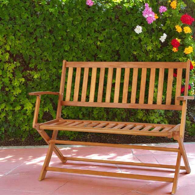 Folding Wooden Garden Bench 2-Seater Outdoor Indoor Patio Seat With Armrests Foldable Park Furniture - image 1