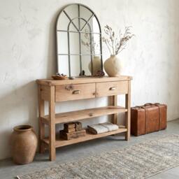 Handcrafted Reclaimed Oak Console Table With Drawers Rustic Entryway Heritage Furniture