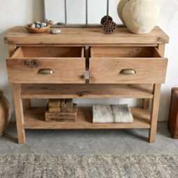 Handcrafted Reclaimed Oak Console Table With Drawers Rustic Entryway Heritage Furniture - thumbnail 4