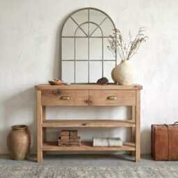 Handcrafted Reclaimed Oak Console Table With Drawers Rustic Entryway Heritage Furniture - thumbnail 2