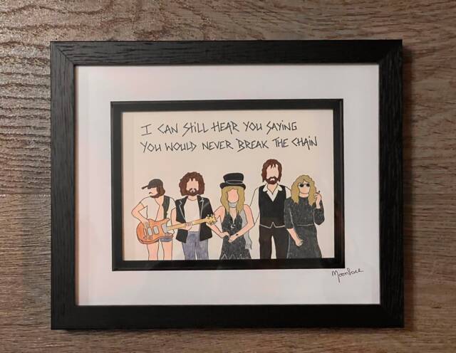 Hand Drawn Original Framed Fleetwood Mac With Lyrics To The Chain Handwritten Above - image 1