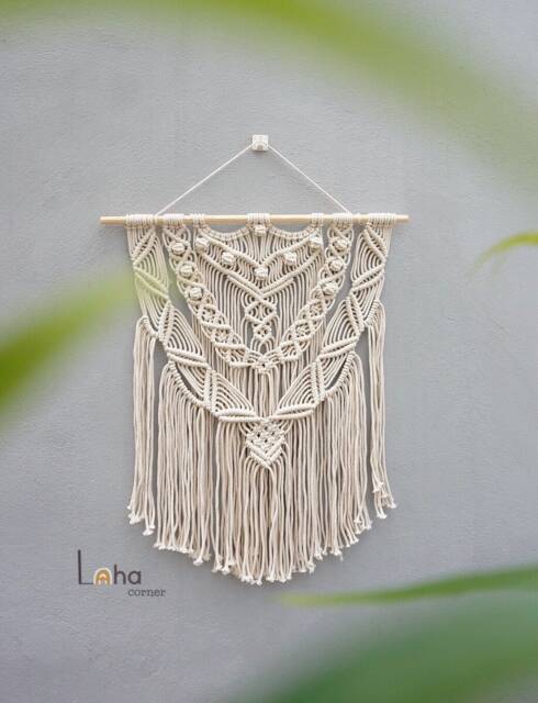 Medium Macrame Wall Hanging Boho Feather Tapestry Decor - image 1