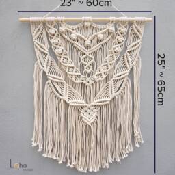Medium Macrame Wall Hanging Boho Feather Tapestry Decor - thumbnail 2