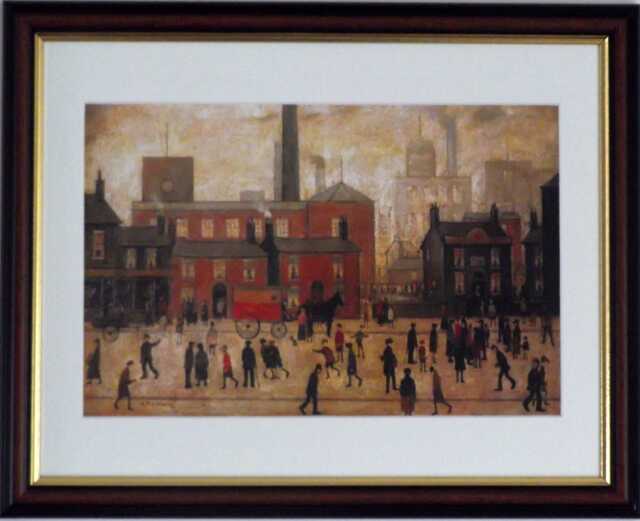 L.s. Lowry Art Print - Coming Home From The Mill Walnut Finish Frame With Mount & Textured Image - image 1
