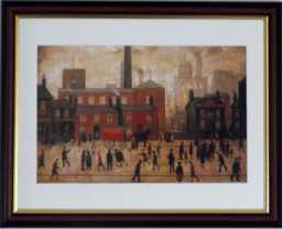 L.s. Lowry Art Print - Coming Home From The Mill Walnut Finish Frame With Mount & Textured Image - thumbnail 1