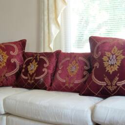 Decorative Pillow Cover, Hand Embroidered in Burgundy & Gold, Accent Pillow, Throw Home Living - thumbnail 3