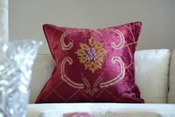 Decorative Pillow Cover, Hand Embroidered in Burgundy & Gold, Accent Pillow, Throw Home Living