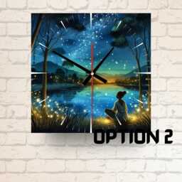 Square Glass Wall Clock Lakeside Night Scene With Stars - thumbnail 2