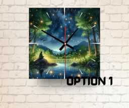 Square Glass Wall Clock Lakeside Night Scene With Stars - thumbnail 1
