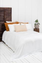 White Linen Bedspread - Soft Stonewashed Bed Cover Sofa Natural - thumbnail 1