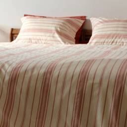 Euphrates - Striped Duvet Set Off-White, Terracotta Unbleached Ranforce 100% Cotton - thumbnail 2