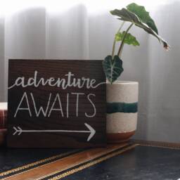 Ready To Ship - Handcrafted Wood Sign Handlettered Home Decor Adventures 24 in Light Brown Stain White Lettering Red Oak - thumbnail 3