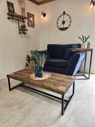 Handmade Rustic Coffee Table - Industrial Wood Top Metal Legs Modern Farmhouse UK Living Room