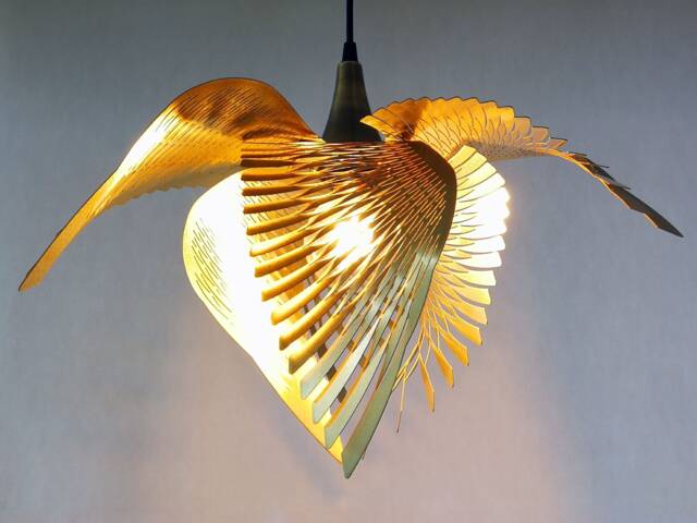 Brass Bird Large Ceiling Light, Wing Chandelier Statement Lighting, Burnt Orange - image 1