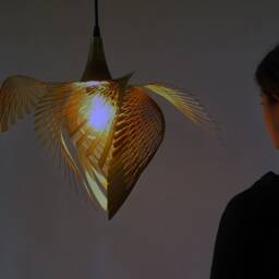 Brass Bird Large Ceiling Light, Wing Chandelier Statement Lighting, Burnt Orange - thumbnail 2
