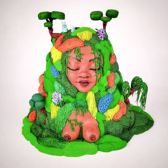 Polymer Clay Figure Earth Element Ooak Sculpture Fantasy Creature Art Doll Elemental Pop Surrealism African Character Bust Original - image 1