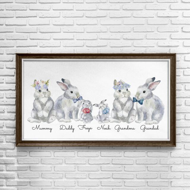 Personalised Family Poster/Bunny Family Print Mother's Day Gift Rabbit Name Sign For Mum, Grandma, Grandad, Daddy, Dad - image 1