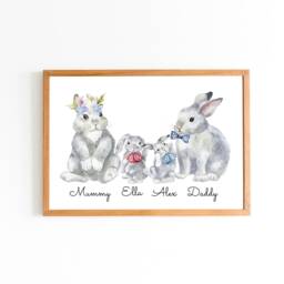 Personalised Family Poster/Bunny Family Print Mother's Day Gift Rabbit Name Sign For Mum, Grandma, Grandad, Daddy, Dad - thumbnail 3