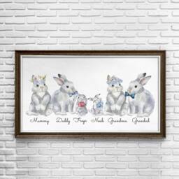 Personalised Family Poster/Bunny Family Print Mother's Day Gift Rabbit Name Sign For Mum, Grandma, Grandad, Daddy, Dad - thumbnail 1