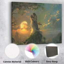 Celestial Lovers Embrace Dreamlike Sunset Fantasy Landscape Canvas Wall Art Print Decor Picture Ready To Hang - thumbnail 2