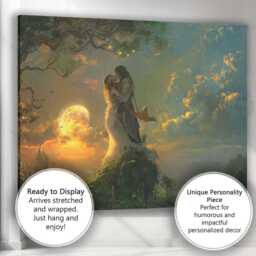 Celestial Lovers Embrace Dreamlike Sunset Fantasy Landscape Canvas Wall Art Print Decor Picture Ready To Hang - thumbnail 3