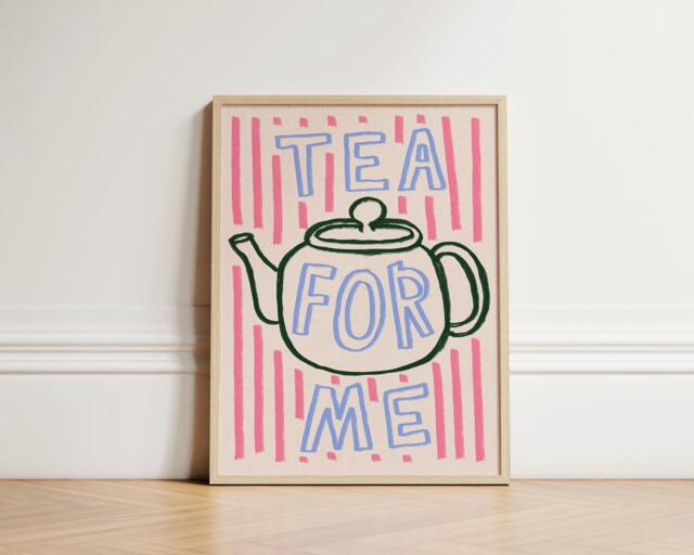 Tea For Me Print, Print Wall Art, Kitchen Pot Colourful Home Decor, Art Unframed - image 1