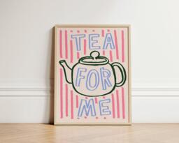 Tea For Me Print, Print Wall Art, Kitchen Pot Colourful Home Decor, Art Unframed - thumbnail 1