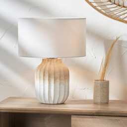 Ombre Cream To White Table Lamp - Textured Ceramic Muted Colours Boho Bedroom Nightstand Lights With Organic Feel - thumbnail 2