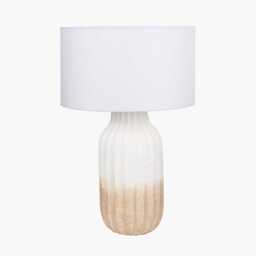 Ombre Cream To White Table Lamp - Textured Ceramic Muted Colours Boho Bedroom Nightstand Lights With Organic Feel - thumbnail 3