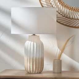 Ombre Cream To White Table Lamp - Textured Ceramic Muted Colours Boho Bedroom Nightstand Lights With Organic Feel - thumbnail 1