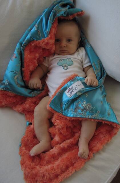 "Turquoise Dragon Brocade Baby Blanket, ""Edible Elton" - image 1