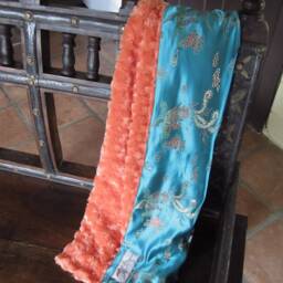 "Turquoise Dragon Brocade Baby Blanket, ""Edible Elton" - thumbnail 3