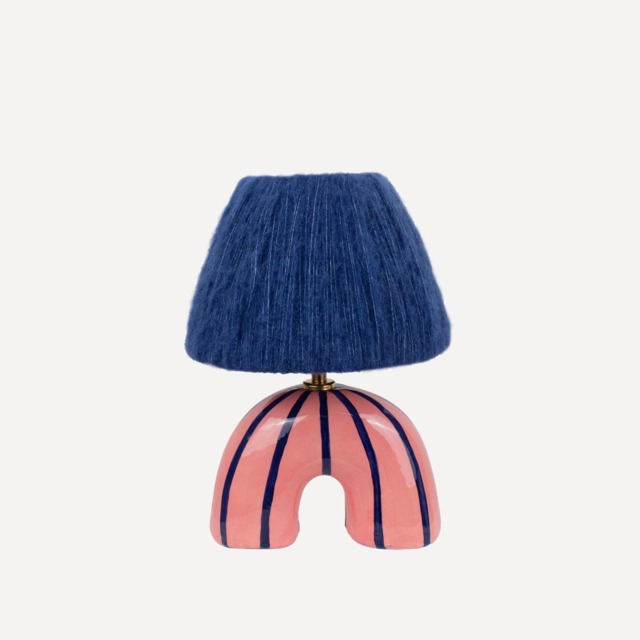 Handmade Ceramic Table Lamp Blue & Pink Striped Artisan Lighting - image 1