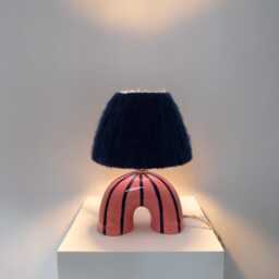 Handmade Ceramic Table Lamp Blue & Pink Striped Artisan Lighting - thumbnail 4